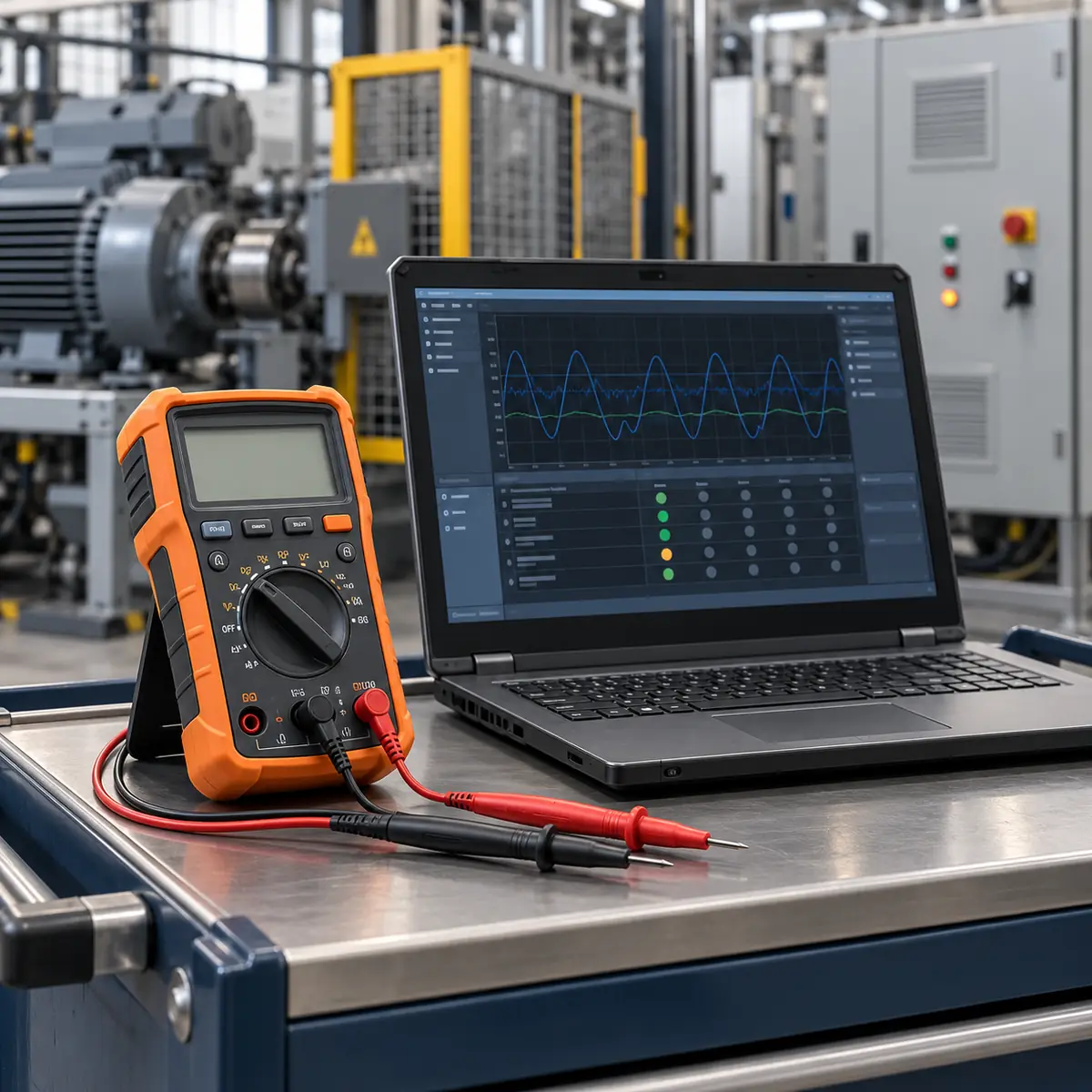 Bestaande industriële machine met vernieuwd bedieningspaneel en bekabeling.